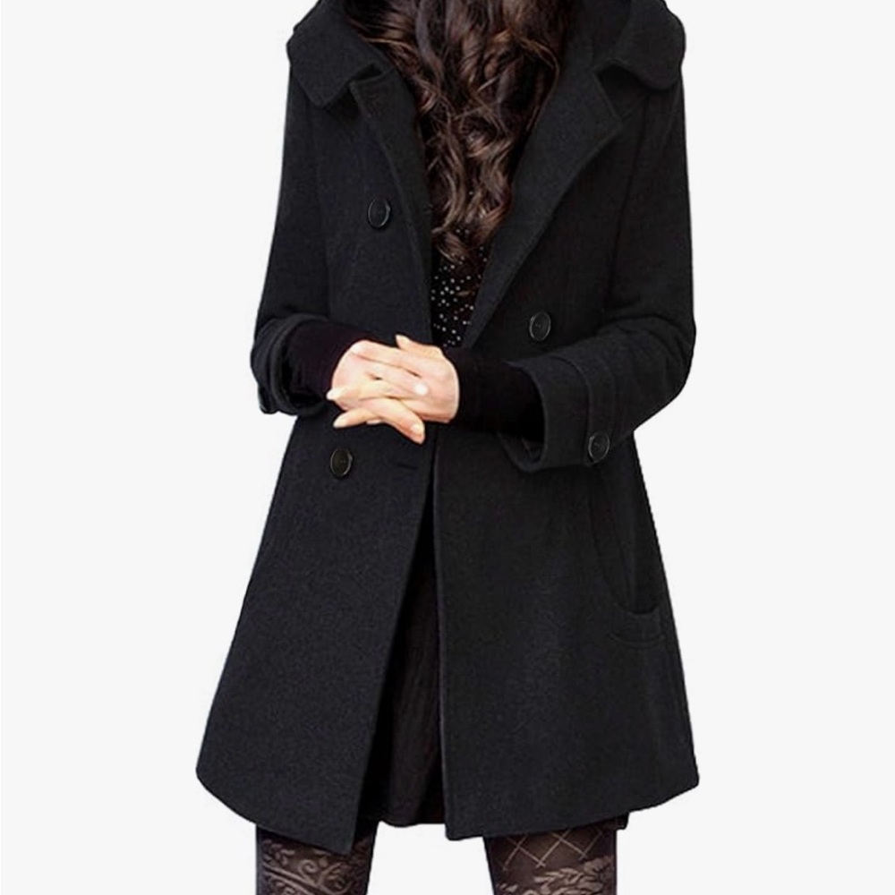 Tanming Black Women's Pea Coat with Hood - NWOT